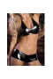 Women's Patent Leather Metallic Lingerie Bikini G-String Set Swimsuit Black