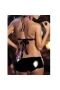 Women's Patent Leather Metallic Lingerie Bikini G-String Set Swimsuit Black