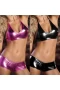 Women's Patent Leather Metallic Lingerie Bikini G-String Set Swimsuit Black