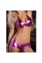 Women's Patent Leather Metallic Lingerie Bikini G-String Set Swimsuit Hot Pink