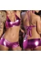 Women's Patent Leather Metallic Lingerie Bikini G-String Set Swimsuit Hot Pink