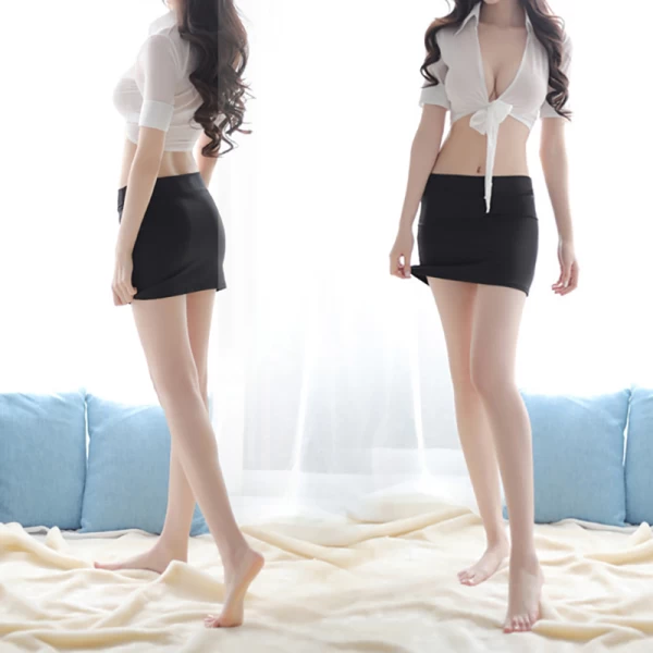 Sexy Cardigan Short Skirts Secretary Role Playing Suits White