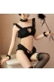 Eyelash Bra and Panty Set Mesh Underwear Negligee Black