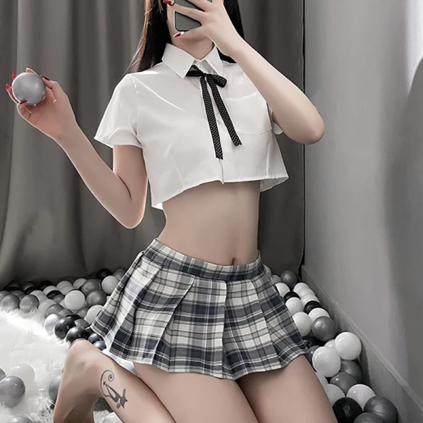 Sexy Roleplay Lingerie Set Student Costume Gray