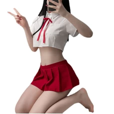 Sexy Roleplay Lingerie Set Student Costume Red