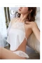 Sexy Lace Edge Open Crotch Lingerie Set White