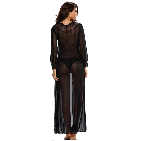 Sheer Mesh Kimono Robe Sexy Lingerie Long Nightgown