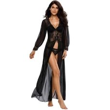 Sheer Mesh Kimono Robe Sexy Lingerie Long Nightgown