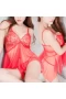 Flowy Lace Sheer Mesh Babydoll Slip Negligees Coral