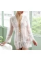 Lace Kimono Robe Sheer Mesh Nightgown White