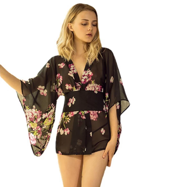 Kimono Costume Robe Sexy Sheer Floral Lingerie