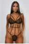 Women's Black Mesh Strappy Teddy