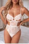 Women's White Sexy Lace Hollow-out Teddy Lingerie