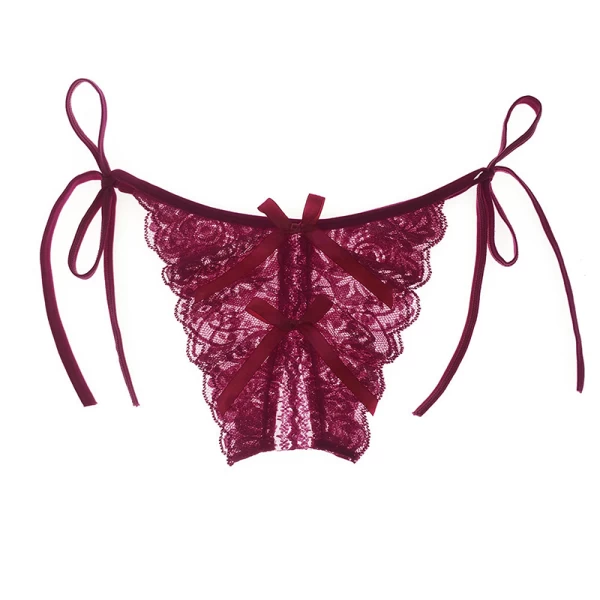 Tie Side Sexy Adjustable G-String Mesh Yarn Thong Panties Red