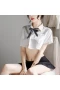 Sexy See-Through White Shirt Collar Rope Bow tie Uniform Pleated Skirt Suit