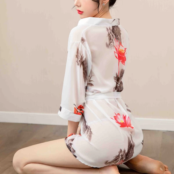 Women See Through Nightdress Pajamas Sets Lingerie Bathrobe