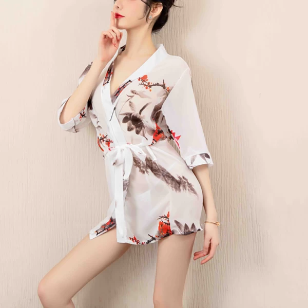 Women See Through Nightdress Pajamas Sets Lingerie Bathrobe