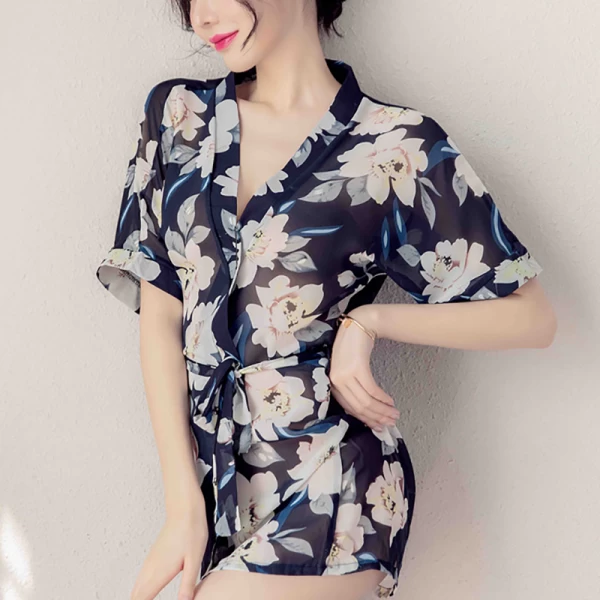 Women V-Neck Lace Nightdress Pajamas Sets Lingerie Bathrobe