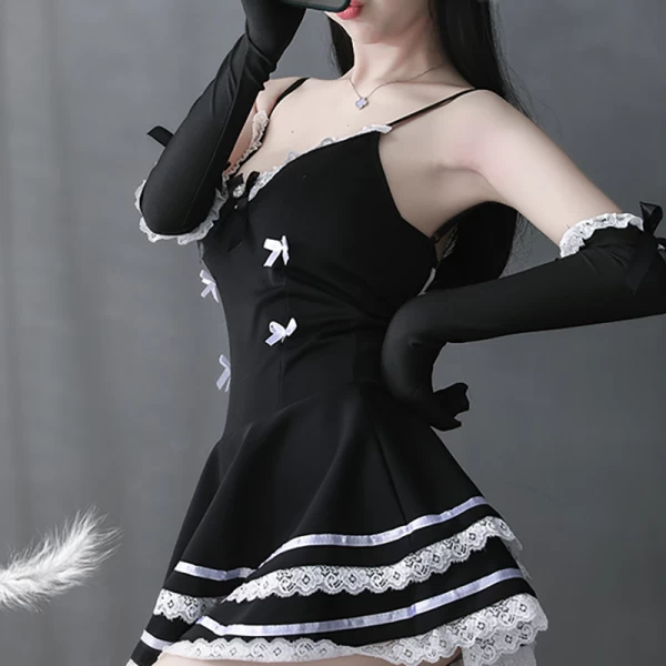 Black V-neck Maid Sexy Temptation Cosplay Black