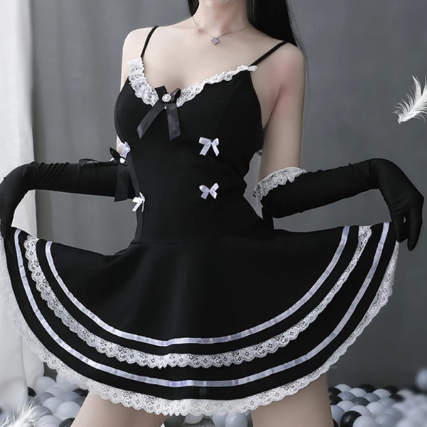 Black V-neck Maid Sexy Temptation Cosplay Black