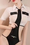 Sexy Sheer Mesh Teddy with Tie Police Costume White