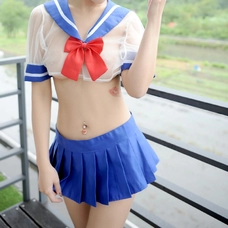 Women Lingerie Schoolgirls Outfit Cosplay Sailor Costumes Blue