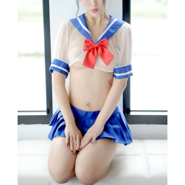 Women Lingerie Schoolgirls Outfit Cosplay Sailor Costumes Blue