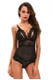 Women's Black Scalloped Lace Accent Peek-a-boo Teddy Lingerie