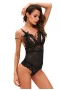 Women's Black Scalloped Lace Accent Peek-a-boo Teddy Lingerie