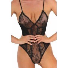 Women's Black Lace Back Hollow Out Teddy Lingerie