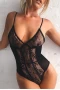 Women's Black Lace Back Hollow Out Teddy Lingerie