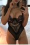 Women's Black Eyelash Lace Mesh Teddy Lingerie