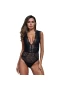 Women Lace One Piece Babydoll Backless Teddy V Neck Lingerie Black