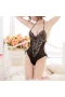 Sexy Eyelash Lace Bodysuit One Piece Lingerie Deep V Teddy With Side Tie Black