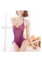 Sexy Eyelash Lace Bodysuit One Piece Lingerie Deep V Teddy With Side Tie Purple