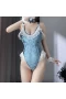 Deep V-neck Lace Edge Bunny Girl Blue