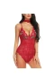 Sexy Lingerie Lace Edge Halter Deep V Bodysuit Red