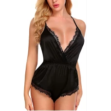 Halter V-neck Sexy Lace Edge Lingerie Black