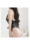 Deep Halter V-neck Lace Lingerie Teddy Bodysuit Black