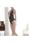 Halter Deep V-Neck Lingerie floral Lace Bodysuit Black