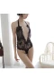 Halter Deep V-Neck Lingerie floral Lace Bodysuit Black