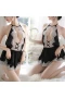 Sexy Halter Keyhole Lace Lingerie Set Sleepwear Black