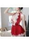 Sexy Halter Keyhole Lace Lingerie Set Sleepwear Red