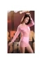 Women Sexy See Through Mesh Dress Long Sleeve Bodycon Party Club Dress Pink