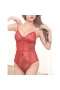 Women's Sexy V Neck Hollow-Out Lace Bodysuit Lingerie Sleeveless Clubwear Red