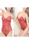 Women's Sexy V Neck Hollow-Out Lace Bodysuit Lingerie Sleeveless Clubwear Red
