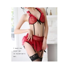 Eyelash Lace Edge See Through Lingerie Set Red