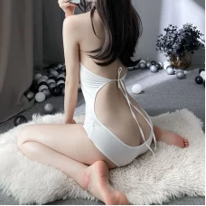 One Piece Lingerie Deep V Teddy Sexy Bodysuit White